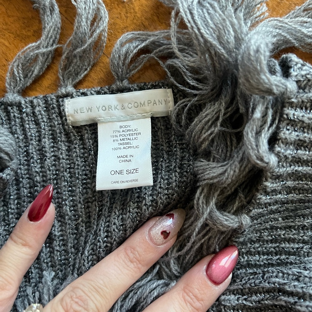 Gray/Silver Sparkle Fringed Scarf - Picture 2 of 2